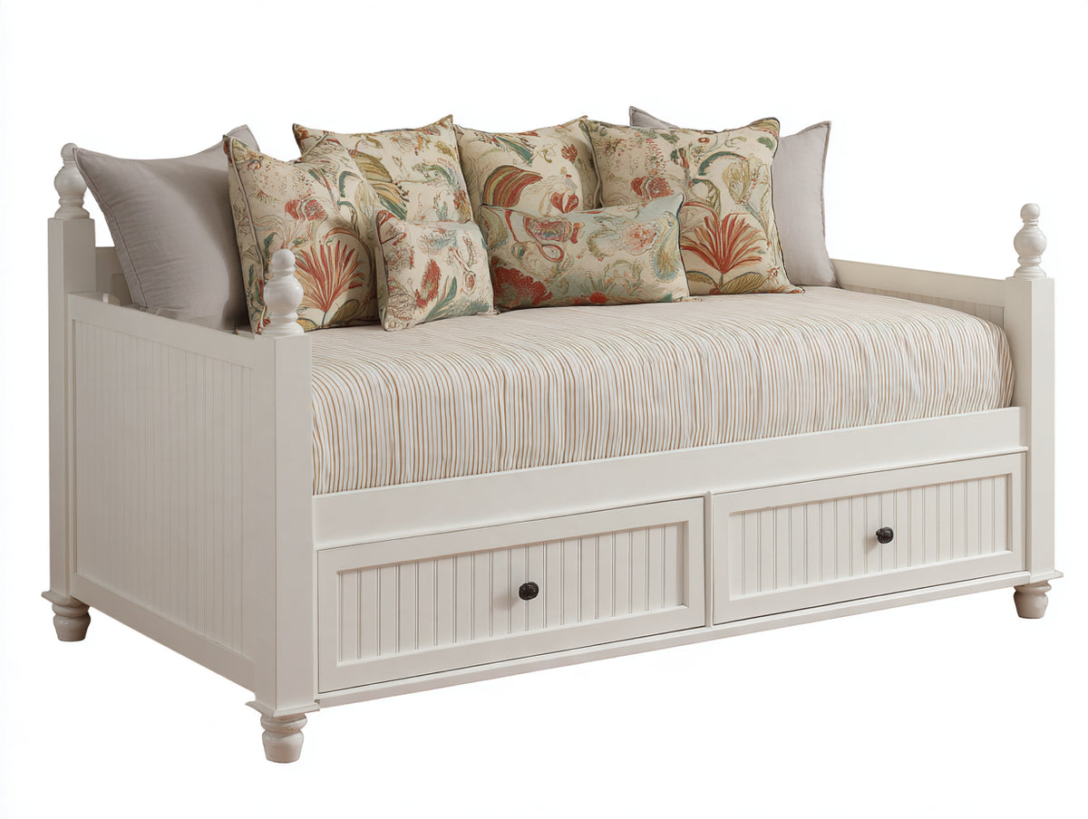 Canapé lit - Bois-Tissu - 205 x 95 x 90 cm - Blanc-Beige - Style cottage