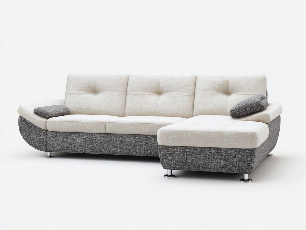 Canapé d'angle - Tissu - Métal - 275 x 170 x 88 cm - Crème-Gris - Style contemporain