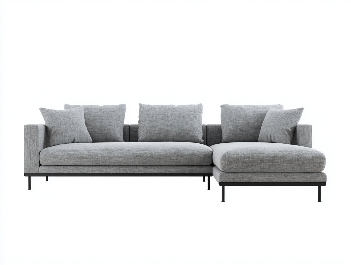 Canapé d'angle - Tissu - Métal - 286 x 174 x 82 cm - Gris clair - Style contemporain