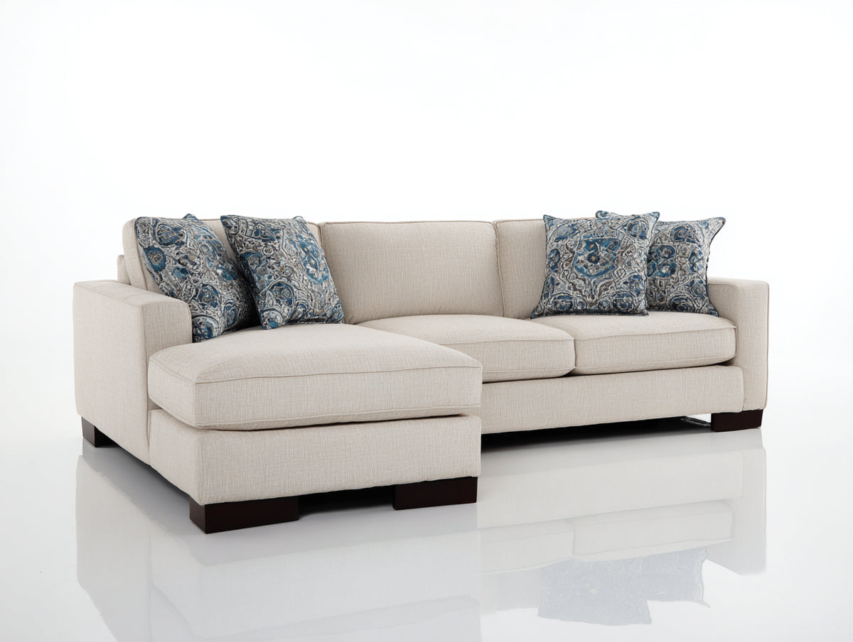 Canapé d'angle - Tissu - Bois - 286 x 176 x 85 cm - Beige-Marron foncé - Style contemporain