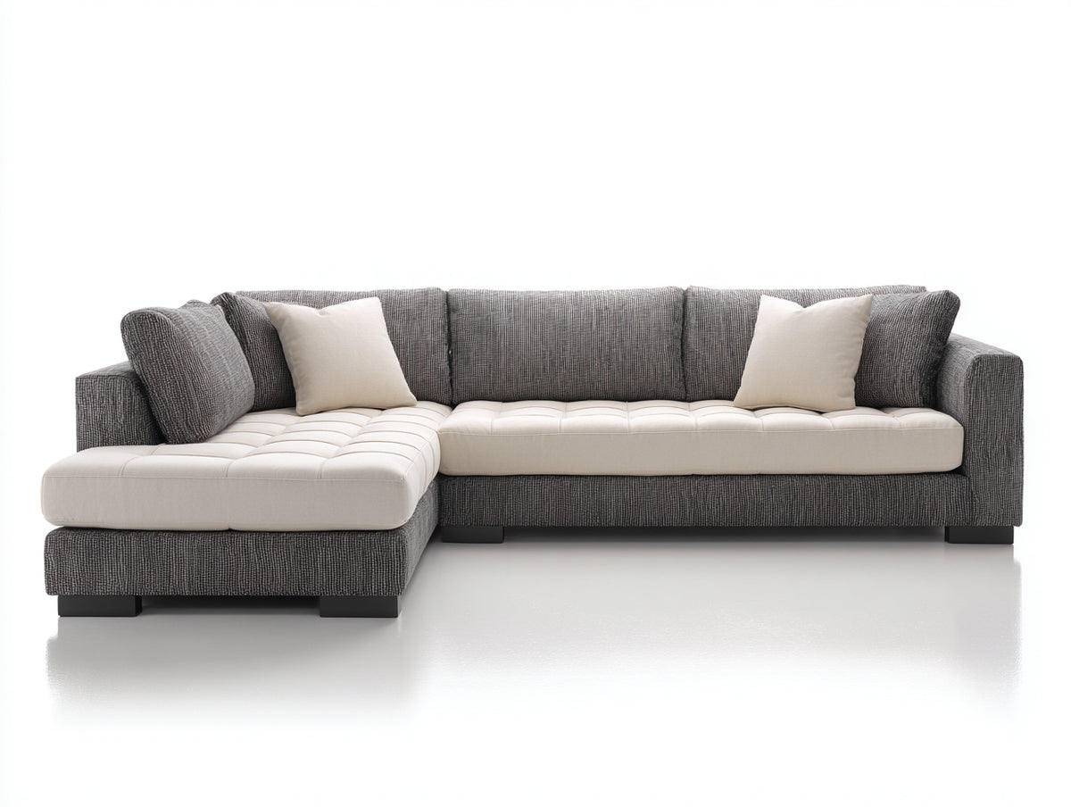 Canapé d'angle - Tissu - Bois - 295 x 182 x 84 cm - Gris-Blanc - Style contemporain