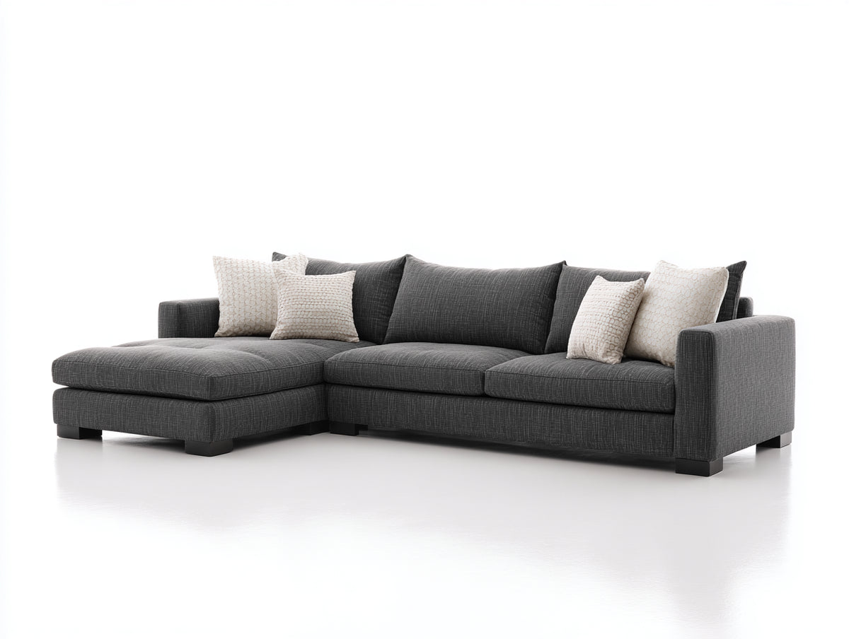 Canapé d'angle - Tissu - Bois - 300 x 180 x 85 cm - Gris anthracite - Style contemporain