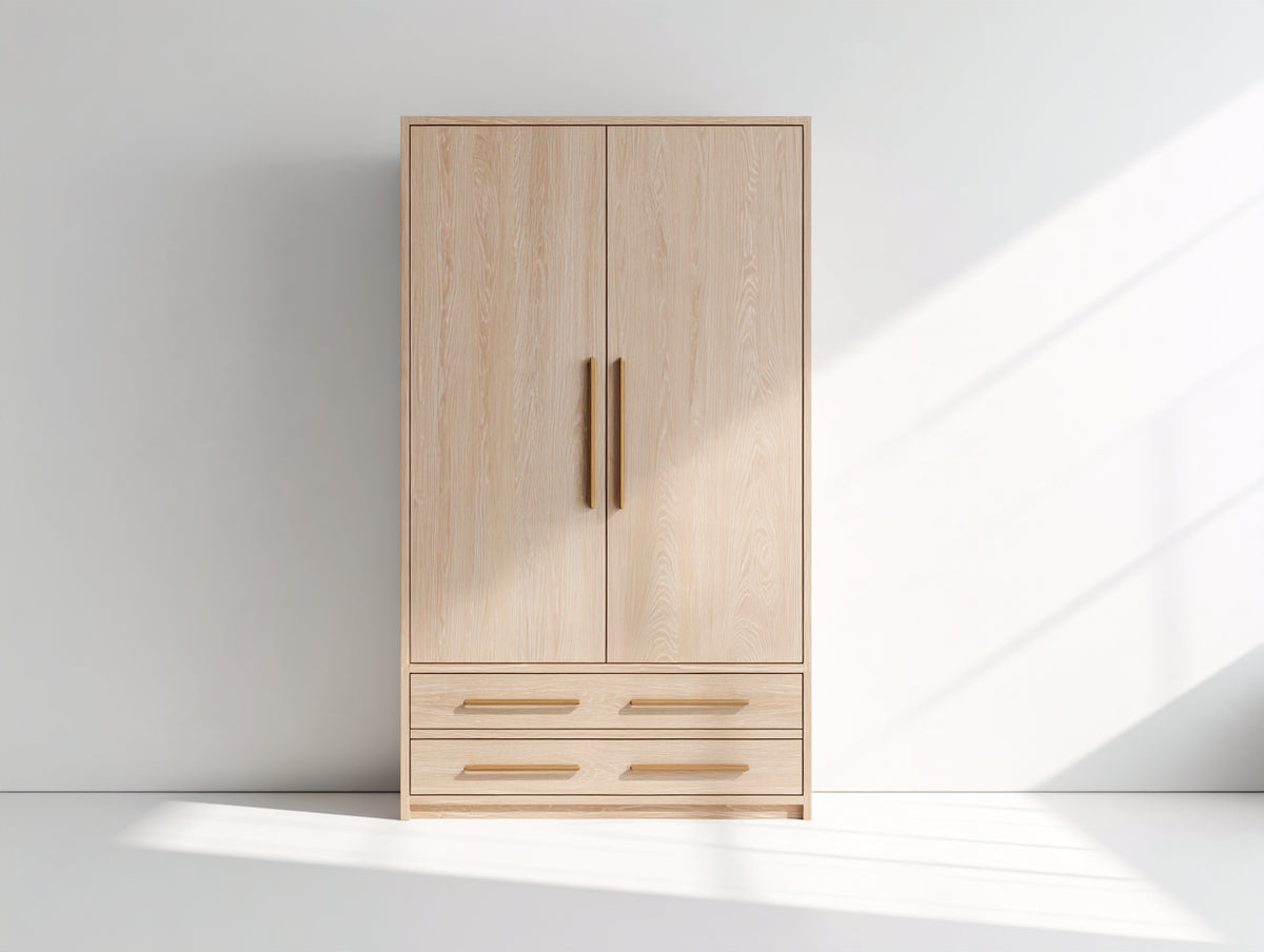 Armoire 2 portes - Bois - 100 x 55 x 190 cm - Bois naturel - Style contemporain minimaliste