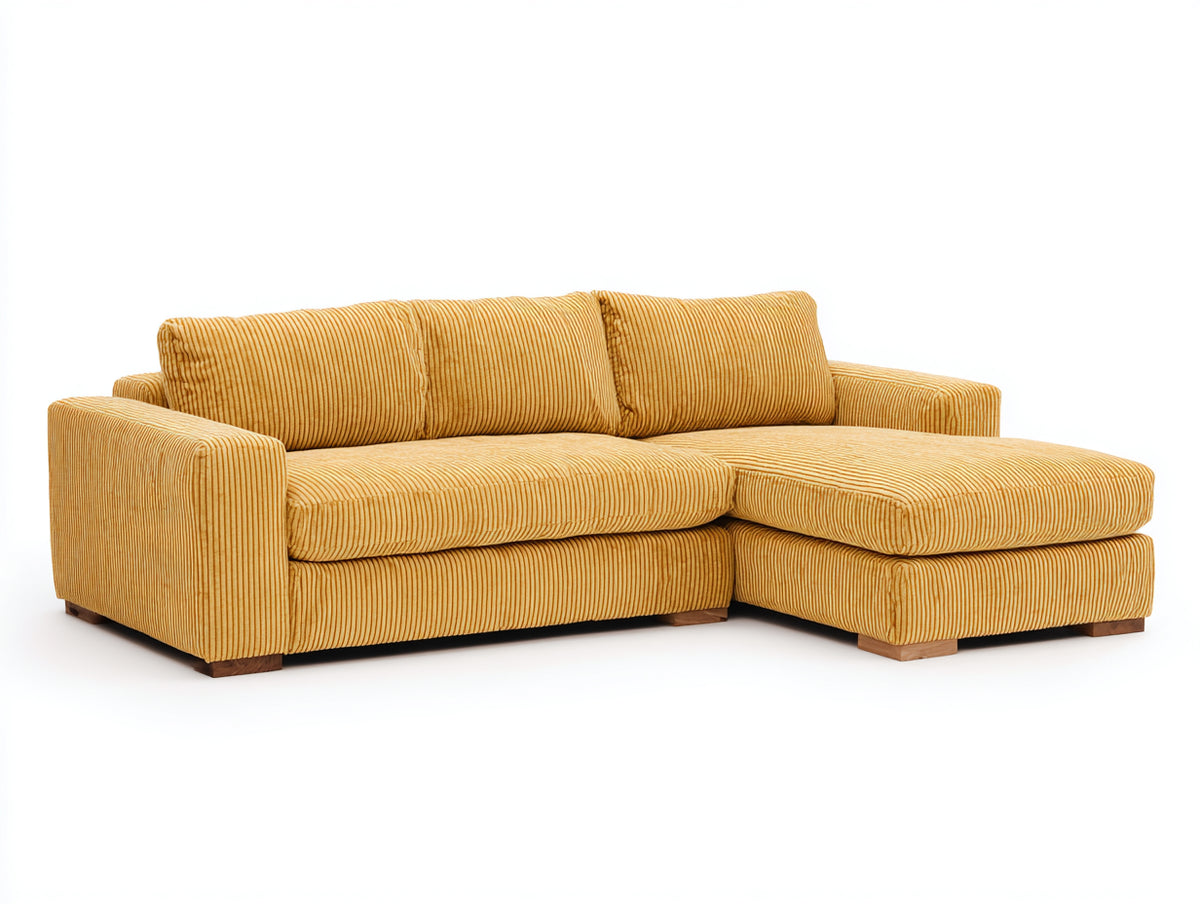 Canapé d'angle - Velours côtelé - Bois - 280 x 170 x 82 cm - Jaune moutarde - Style contemporain