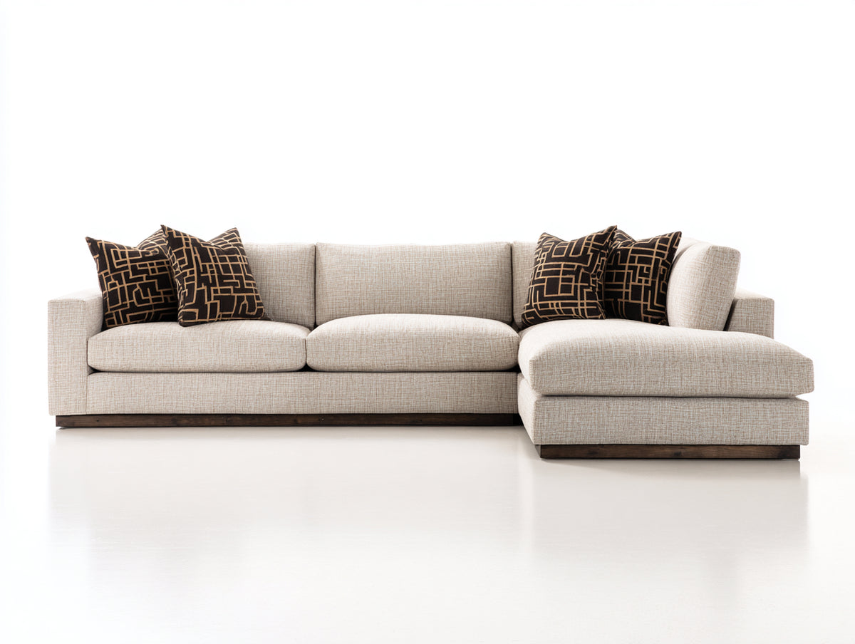 Canapé d'angle - Tissu - Bois - 294 x 180 x 84 cm - Beige clair-Marron foncé - Style contemporain