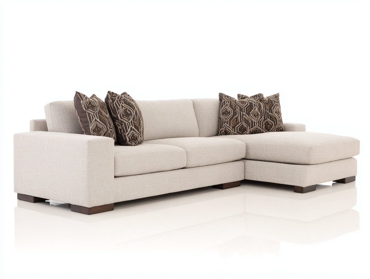 Canapé d'angle - Tissu - Bois - 290 x 176 x 84 cm - Beige clair-Marron foncé - Style contemporain