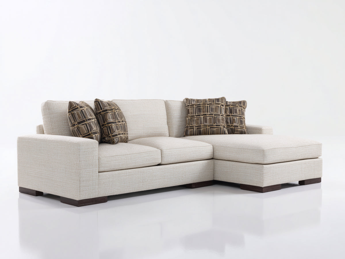 Canapé d'angle - Tissu - Bois - 288 x 176 x 84 cm - Beige clair-Marron foncé - Style contemporain