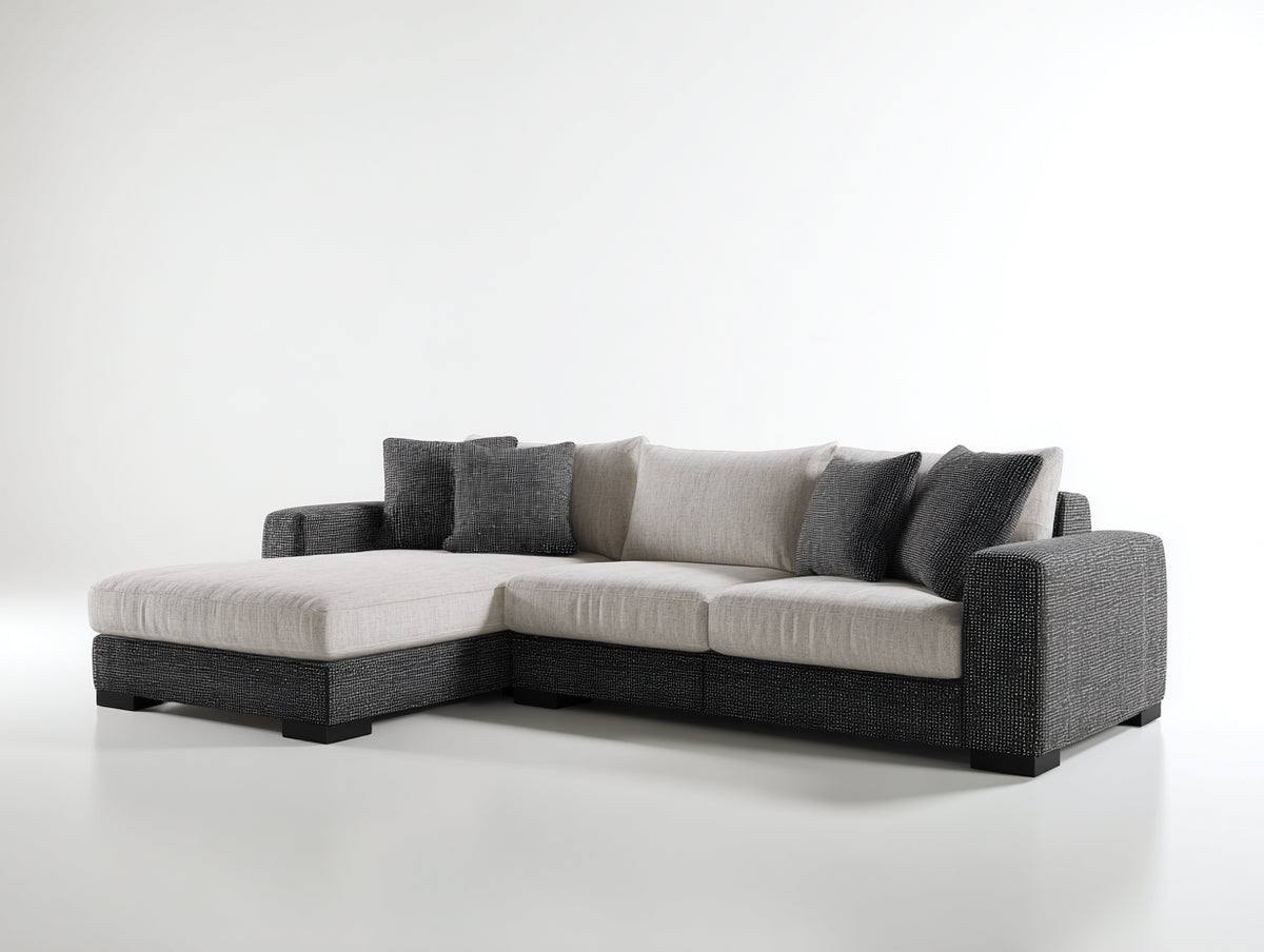 Canapé d'angle - Tissu - 290 x 180 x 83 cm - Beige-Anthracite - Style contemporain